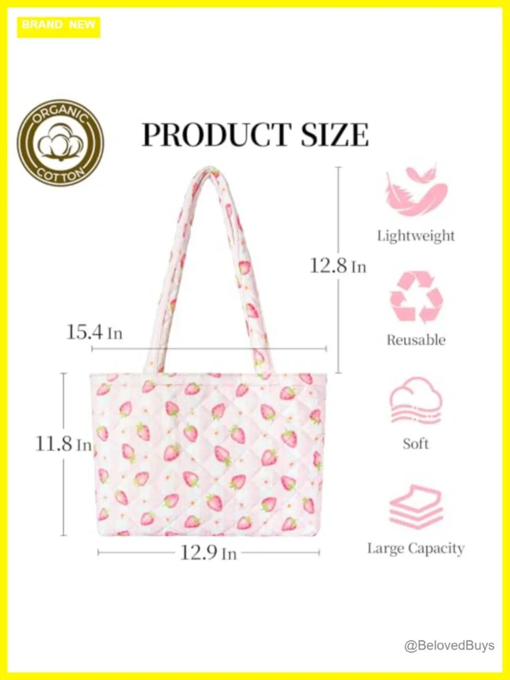 Quilted Cotton Floral Tote Bag, Lightweight Shoulder Purse for Work Travel